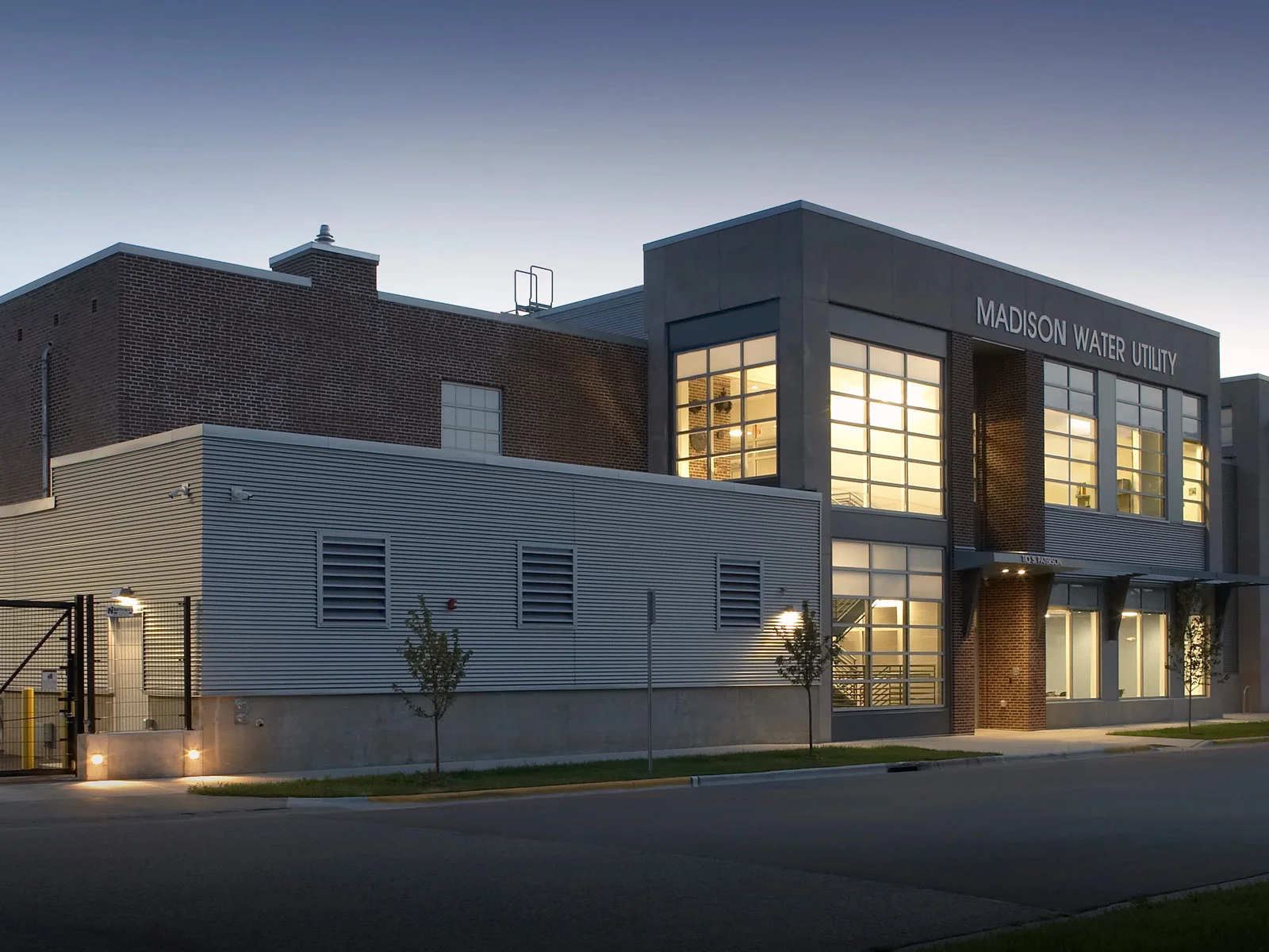 Madison Water Utility at dusk